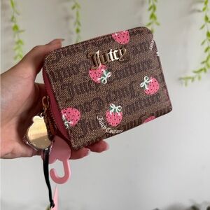 Juicy Couture Brown & Pink Strawberry Print Zip Wallet
